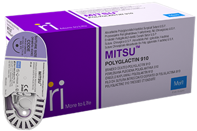 MITSU Шовний матеріал Поліглактін 910 USP 0 90 см 40 мм 1/2 колючо-ріжуча